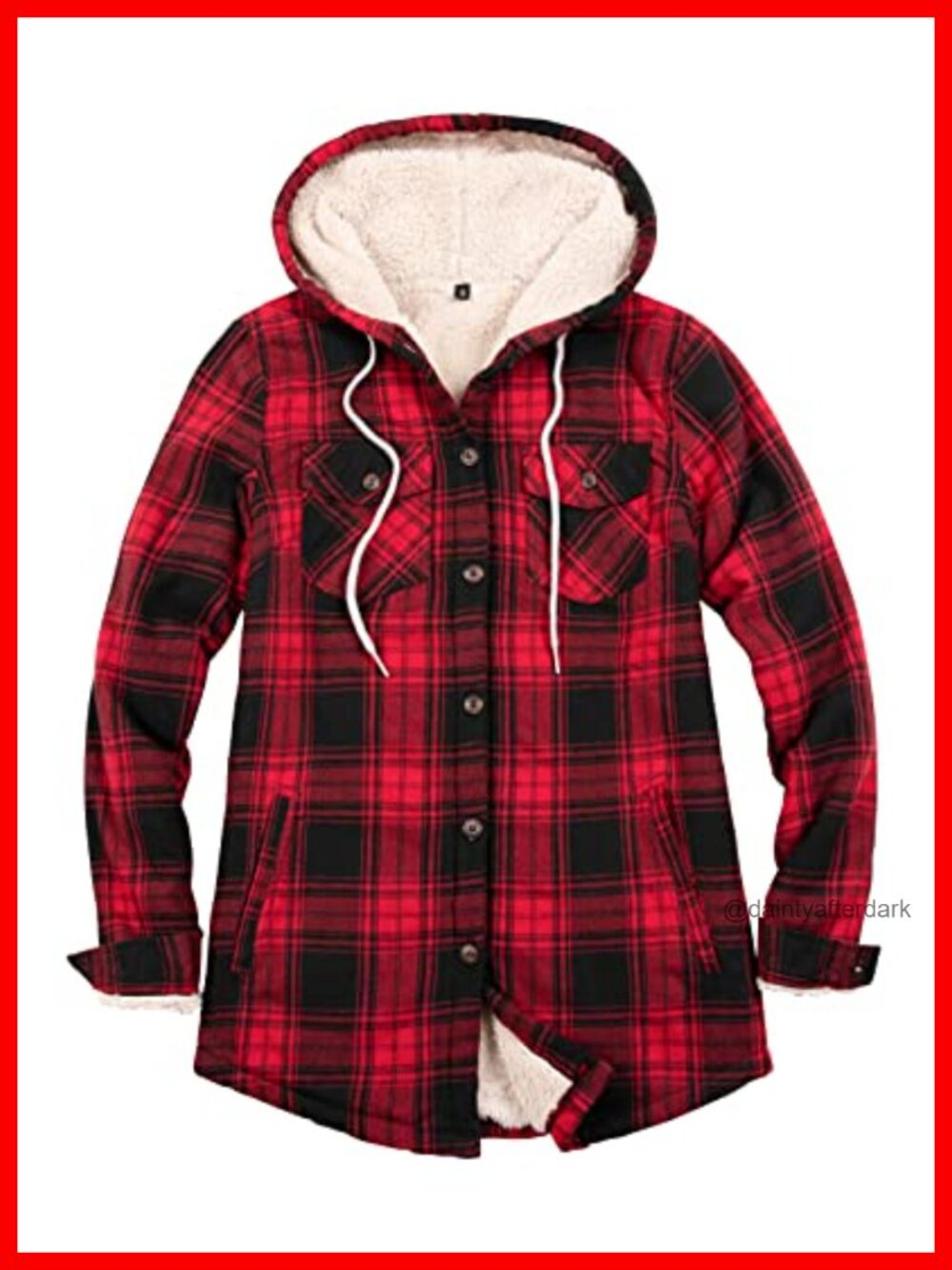 Sherpa Lined Hooded Flannel Jacket Plaid Button Up Warm